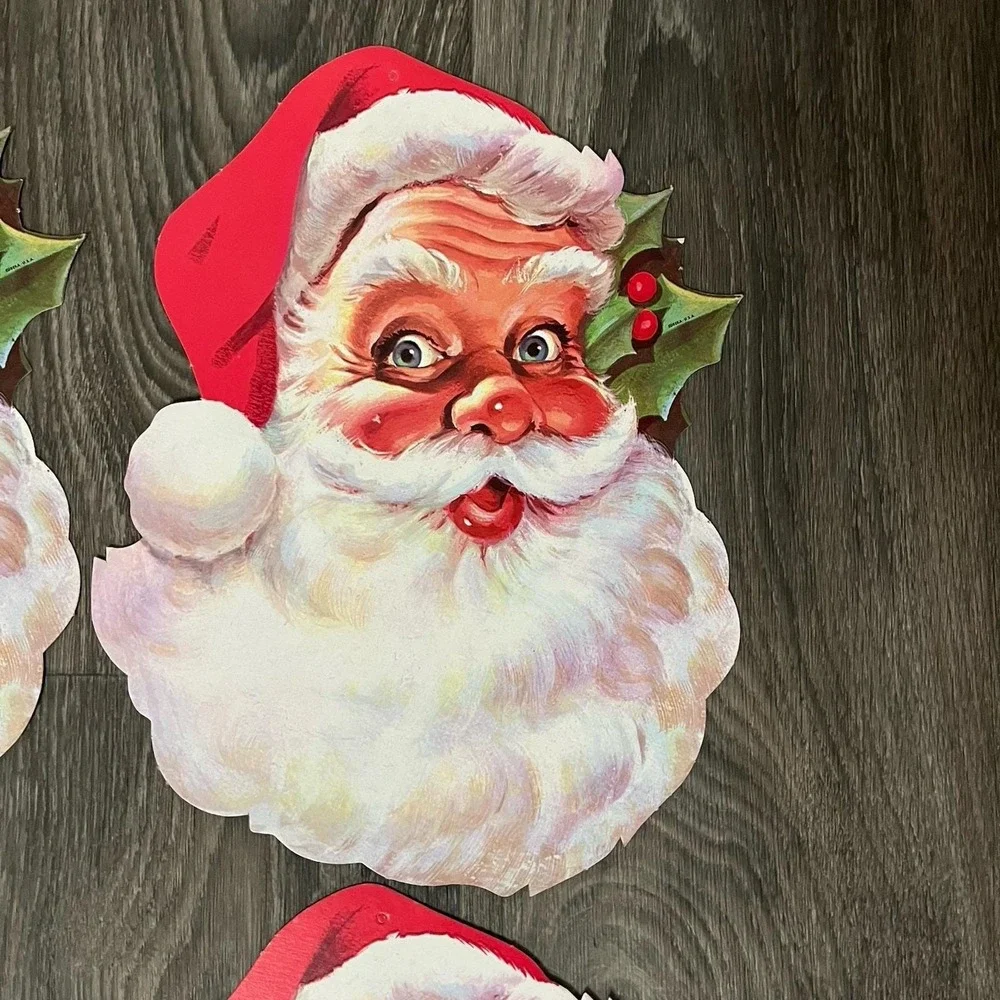 Vintage Lot Of 4 Eureka Santa Claus Die Cut Cardboard Window Wall Decor USA